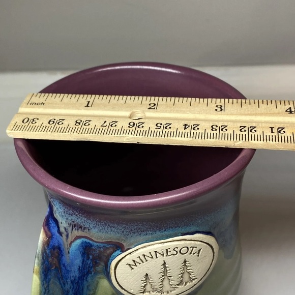 Neher Pottery Hand Warmer Mug Drip Glazed Minnesota Cup, Signed 2012 Blue Purple - Picture 11 of 11